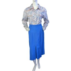 Vintage 80s Blue Pleated Midi Skirt | Made In The UK | High Waist | Size 2-4